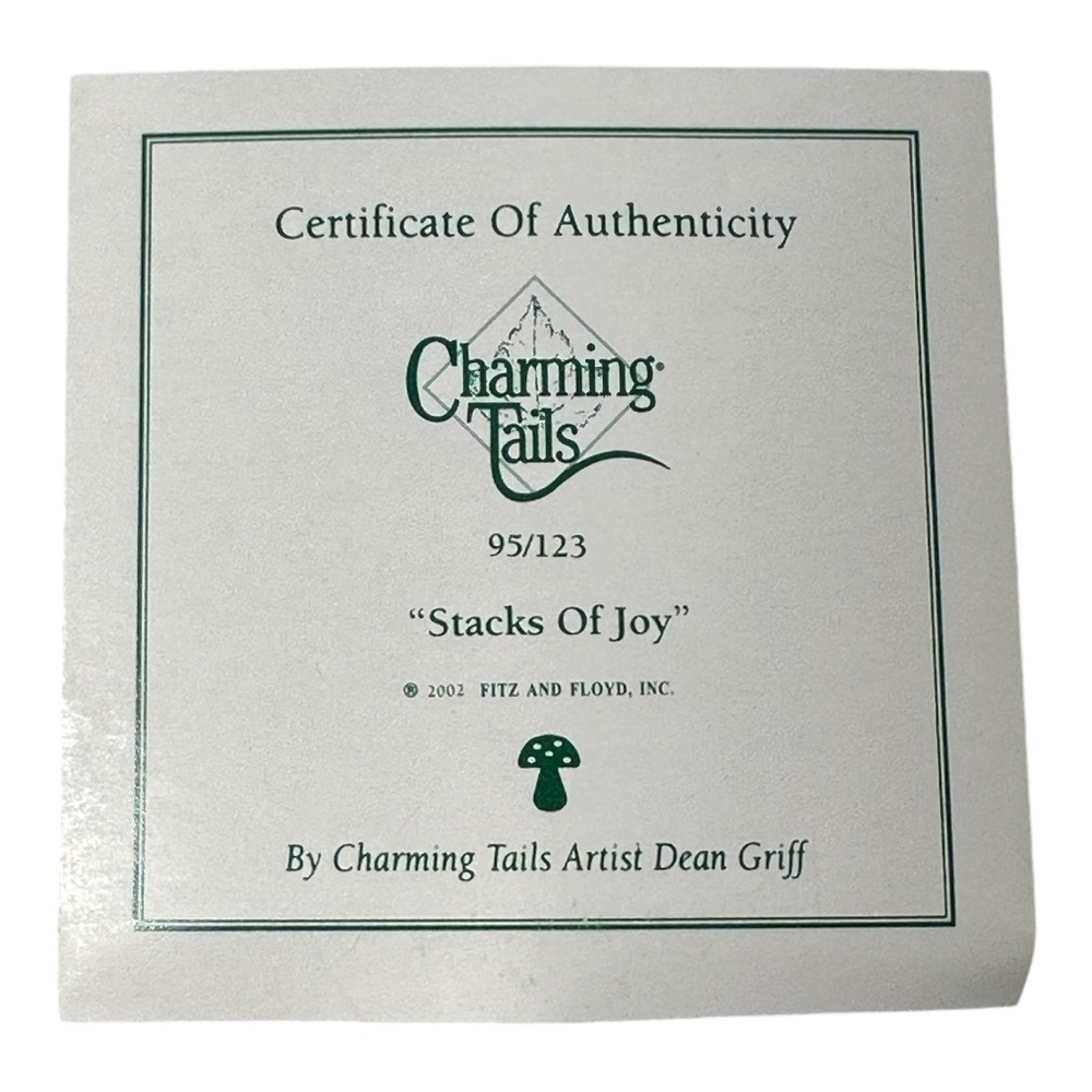 Charming Tails Blown Glass Christmas Tree Ornament Stacks Of Joy In Box with tag - Picture 9 of 10